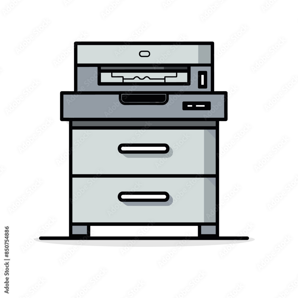 flat vector illustration of an office printer on top of three drawers flat vector illustration of an office printer on top of three drawers