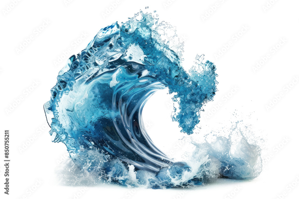 Powerful cresting water wave with dynamic splashes on a transparent background. Powerful cresting water wave with dynamic splashes on a transparent background.