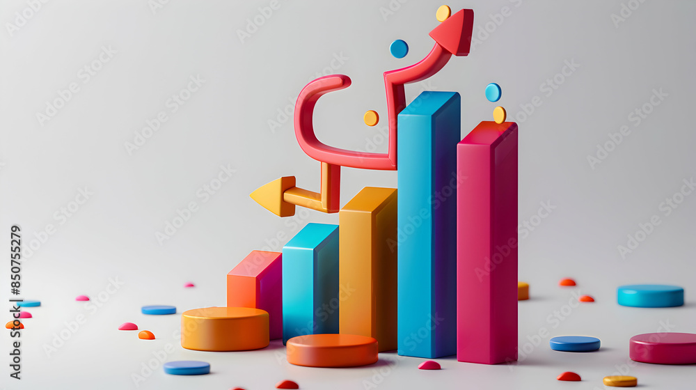 3D Flat Icon of Financial Growth Symbol with Copy Space for Project Planning Concept 3D Flat Icon of Financial Growth Symbol with Copy Space for Project Planning Concept