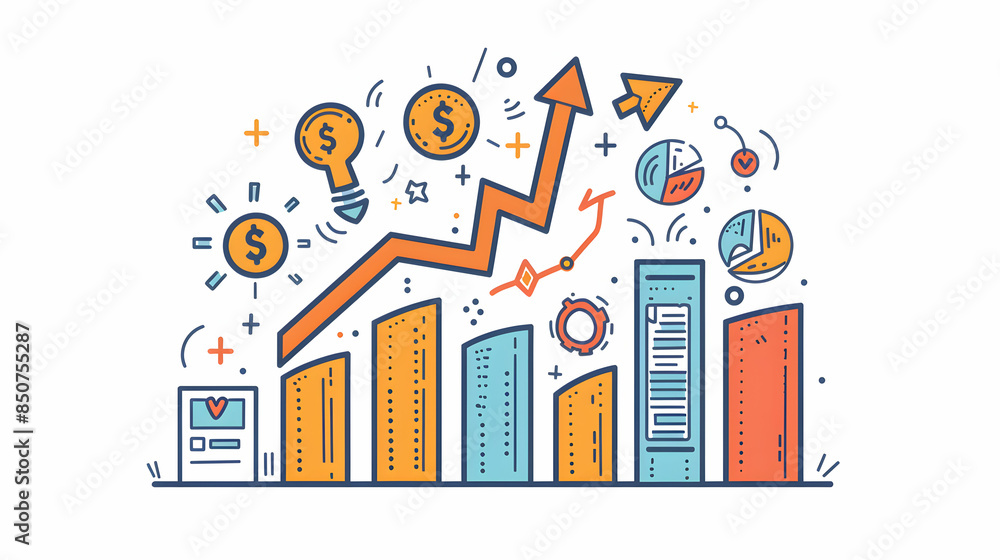 3D Flat Icon for Financial Growth Symbol with Copy Space: Ideal for Project Planning and Financial Management in Doodle Line Cartoon Style 3D Flat Icon for Financial Growth Symbol with Copy Space: Ideal for Project Planning and Financial Management in Doodle Line Cartoon Style