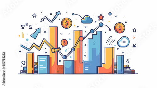 3D Flat Icon for Financial Growth Symbol with Copy Space for Project Planning Concept