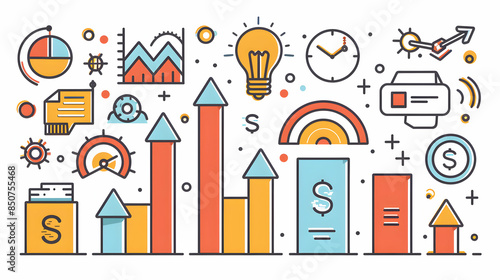 3D Flat Icon for Financial Growth Symbol with Text Space on Blue Background Concept