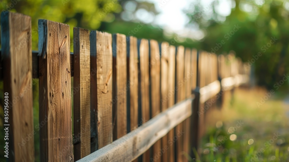 Weathered fence in soft afternoon glow stretches into distance Weathered fence in soft afternoon glow stretches into distance