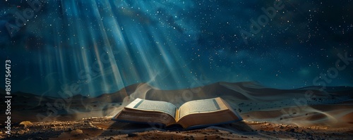 Heavenly scriptures illuminated by celestial glow, casting an ethereal radiance upon the barren sands.