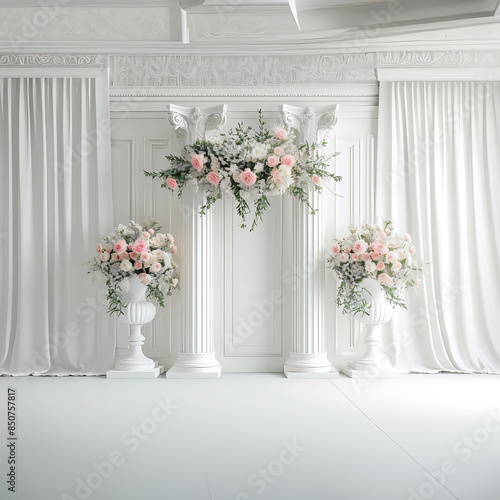Wedding background with a romantic setting and elegant decor Enchanting wedding ambiance featuring a romantic setting and sophisticated decor