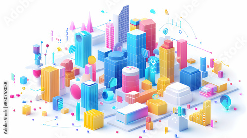 Glossy Planning Data Points Concept as Abstract Digital Art with Precision and Innovation in Production Planning Technology   3D Flat Icon Cartoon Style