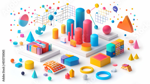 Abstract 3D Flat Icon: Innovative Planning Data Points Concept in Cartoon Style
