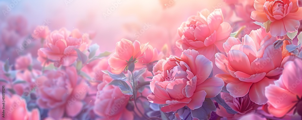 Obraz premium Photo of beautiful pink flowers with light shining from above