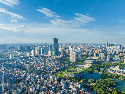Fototapeta Naklejka Na Ścianę i Meble -  Aerial view of Hanoi city in beautiful day, modern city skyline. 