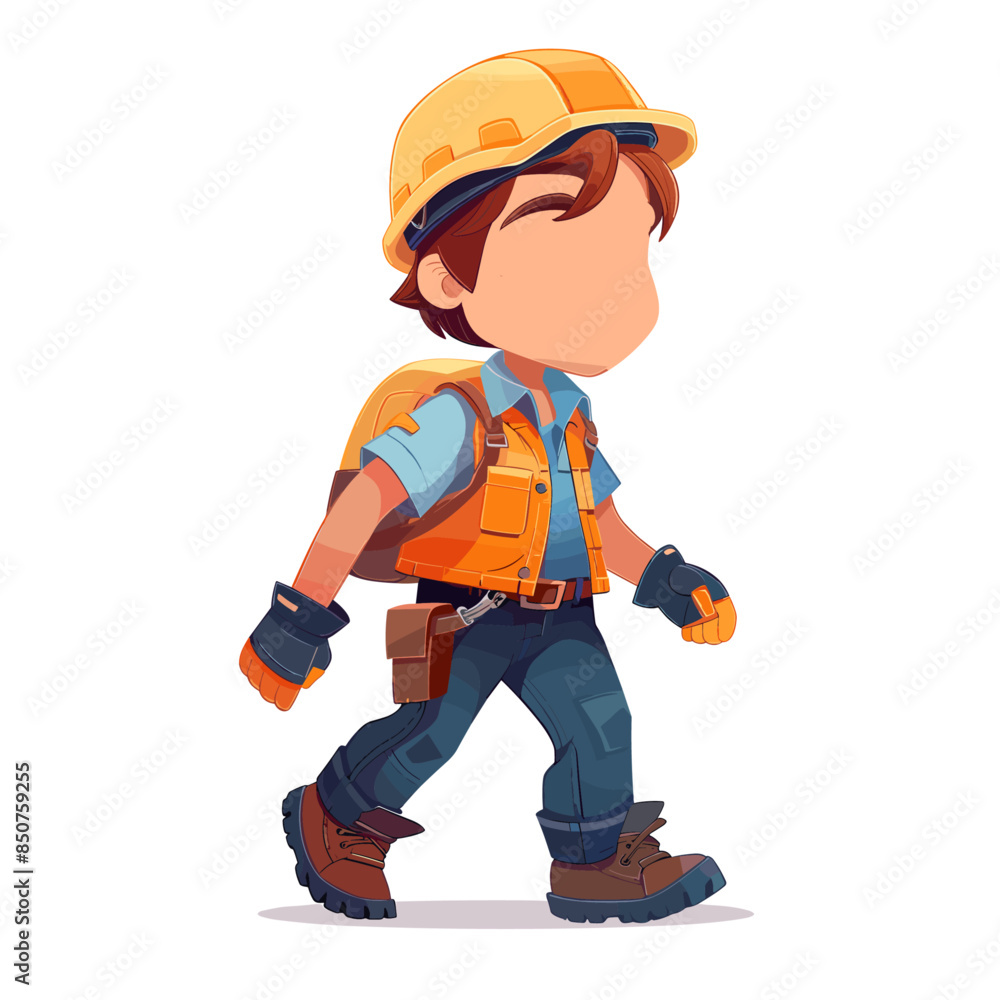 A cartoon vector illustration of an adorable construction worker walking in the style of clip art A cartoon vector illustration of an adorable construction worker walking in the style of clip art