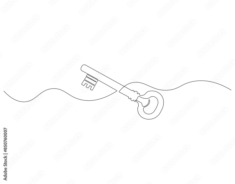 Continuous one line drawing of key. One line drawing illustration of key. Security concept continuous line art. Editable outline. Continuous one line drawing of key. One line drawing illustration of key. Security concept continuous line art. Editable outline.