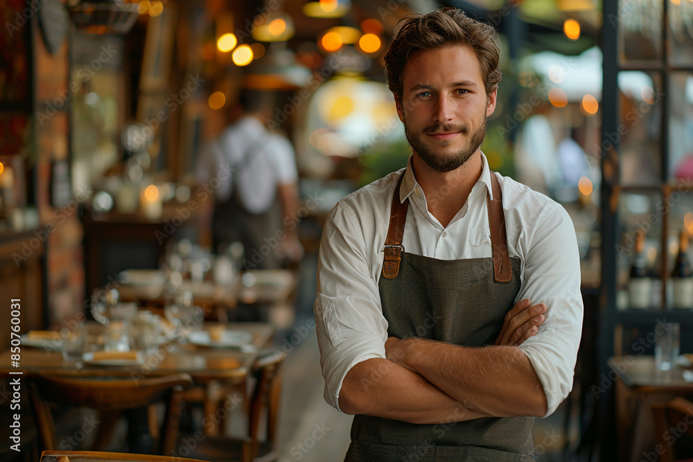 Fototapeta premium Generative AI - A waiter in a restaurant