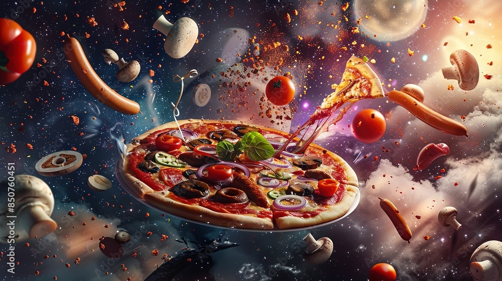 A pizza is flying in the air UHD wallpaper A pizza is flying in the air UHD wallpaper