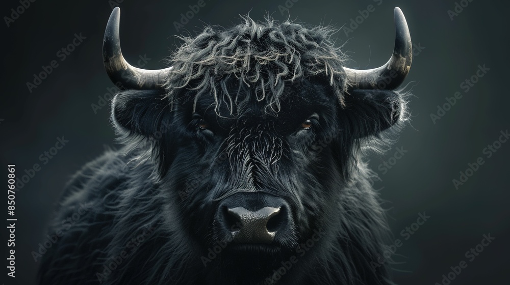 Naklejka premium A real black yalk on black background UHD wallpaper