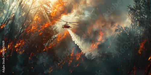 Wallpaper Mural A fire helicopter extinguishes a forest fire with water Torontodigital.ca