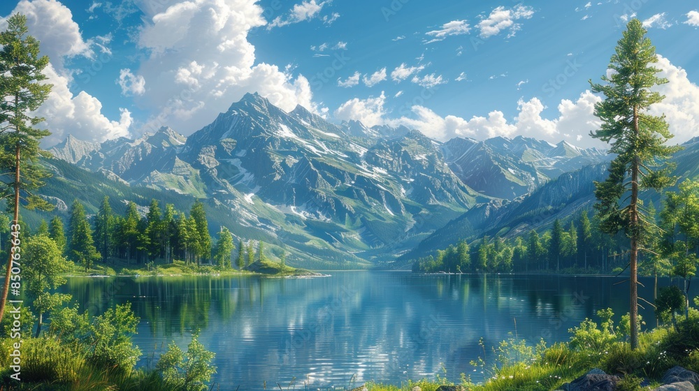 Fototapeta premium Serene Mountain Lake Landscape