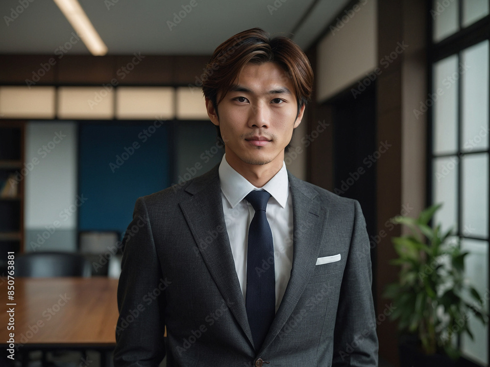 Portrait photo of a young Japanese businessman in a neat and formal suit Portrait photo of a young Japanese businessman in a neat and formal suit