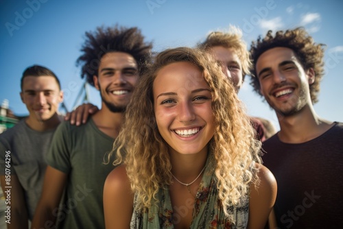 A group of young people are smiling and posing for a photo