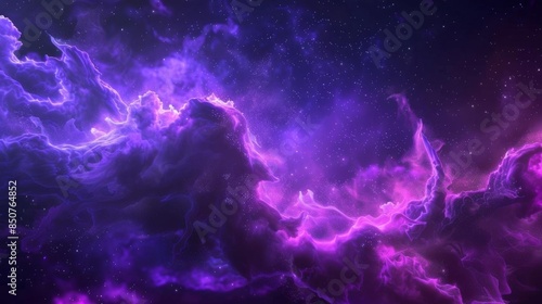 Abstract, purple and nebula with space clouds in galaxy or universe with dark background © Flowaiart