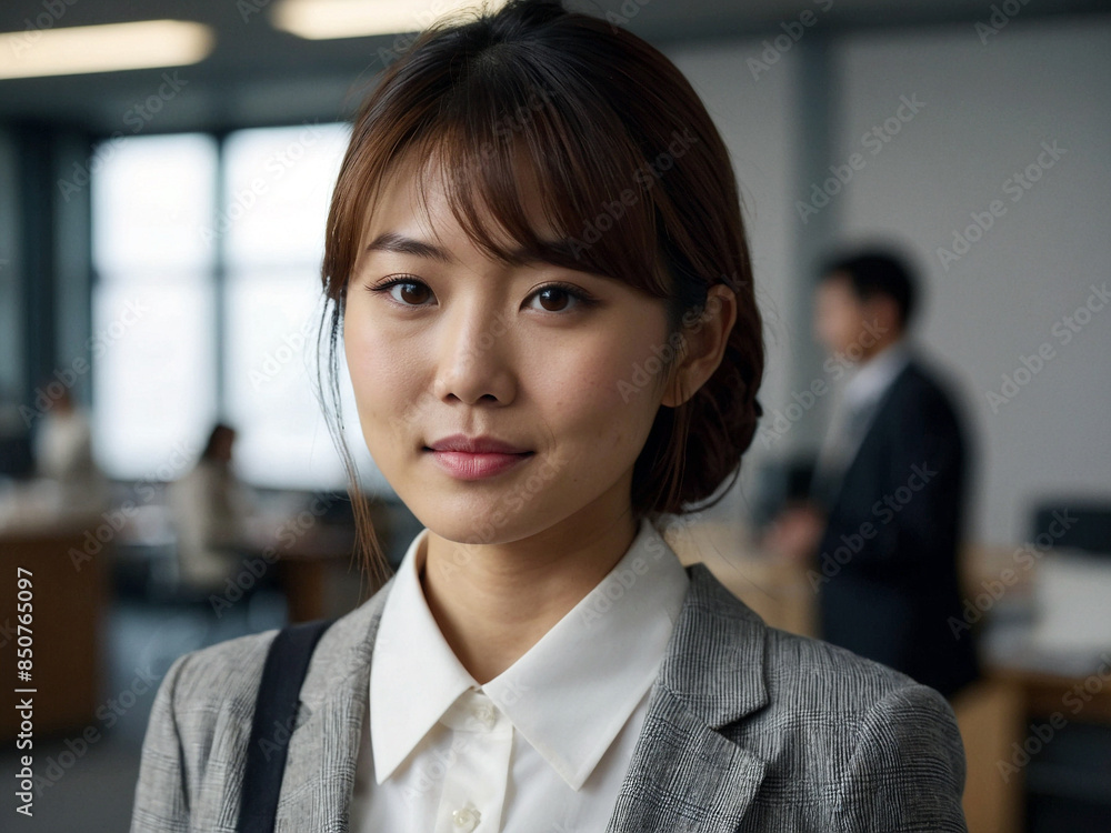 Naklejka premium Portrait photo of a young Japanese businesswoman in a neat and formal suit