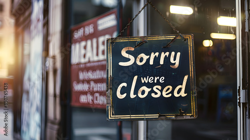 "Sorry we're closed" message board on a window