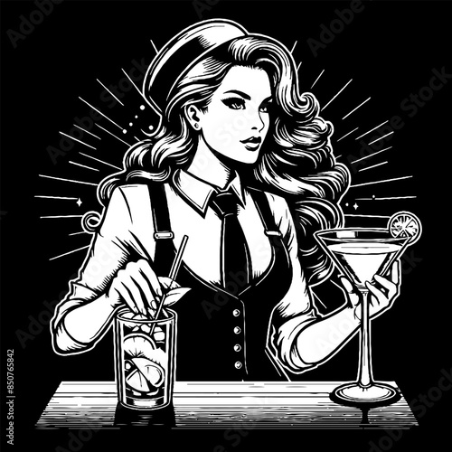 Woman bartender mixing cocktail for design