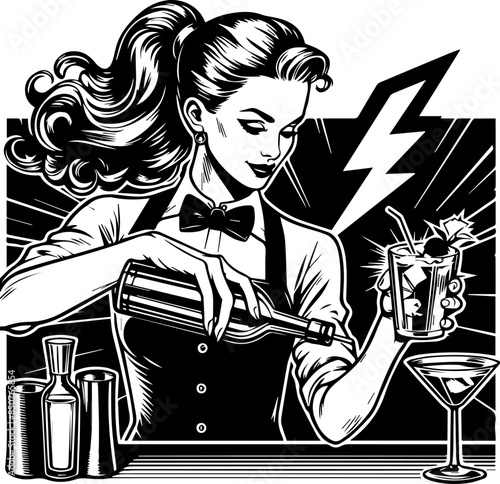 Woman bartender mixing cocktail for design