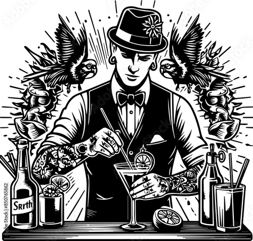 bartender mixing cocktail for design