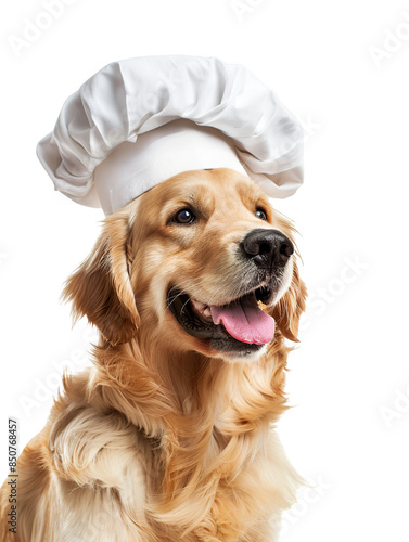 Cute dog Golden retriever Chef with costume ready to cooking for dinner isolated on white background PNG