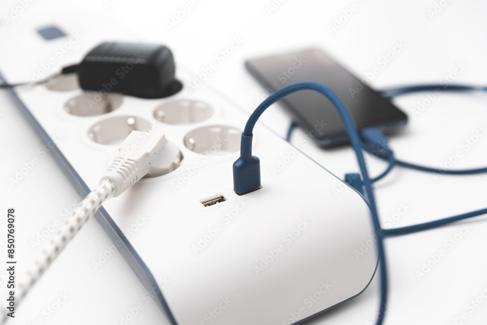 Electric power strip. Multiple devices connected Electric power strip. Multiple devices connected