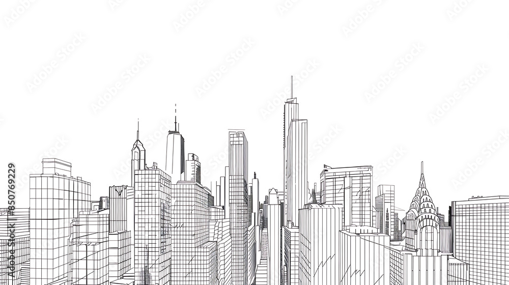 Naklejka premium skyscraper line art, wallpaper, the beauty of the lines of buildings in the middle of the city