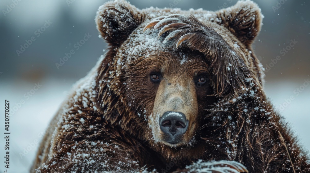 A Close-Up Portrait of a Bear in a Snowy Landscape A Close-Up Portrait of a Bear in a Snowy Landscape