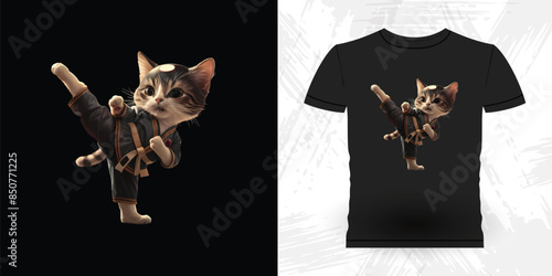 Karate cat martial arts vector t-shirt design photo