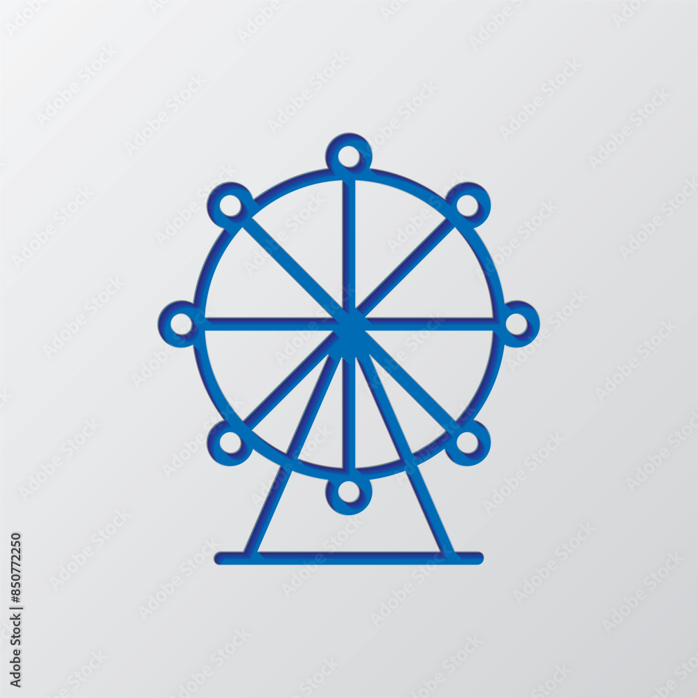 Ferris wheel simple icon. Flat design. Paper cut design. Cutted blue symbol with shadow. Gray background Ferris wheel simple icon. Flat design. Paper cut design. Cutted blue symbol with shadow. Gray background