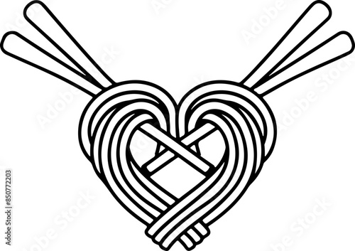  heart shaped noodles vector design with chopstick