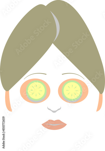 Women With Facial Mask And Slices Of Cucumber On Her Face Vector Illustration