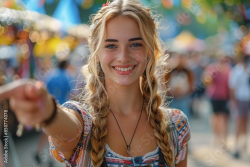 Lively Woman Inviting to Oktoberfest Parade

 photo