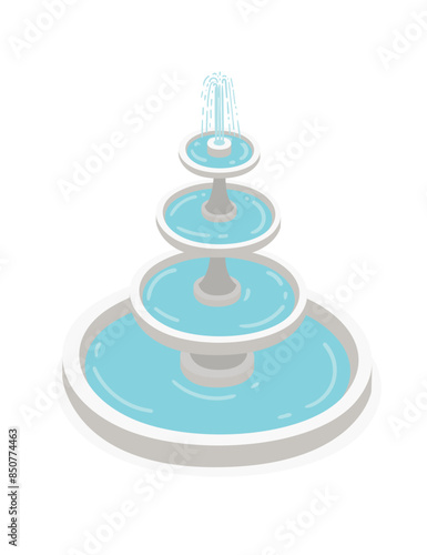 Rounded isometric fountain for city street or parkland vector illustration isolated on white background