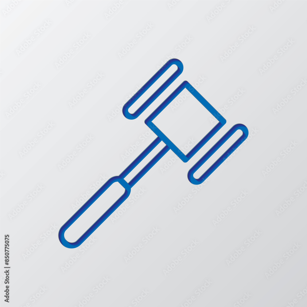 Hammer simple icon. Flat design. Paper cut design. Cutted blue symbol with shadow. Gray background Hammer simple icon. Flat design. Paper cut design. Cutted blue symbol with shadow. Gray background
