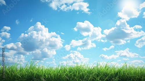 beautiful landscape with a meadow and a blue sky with clouds