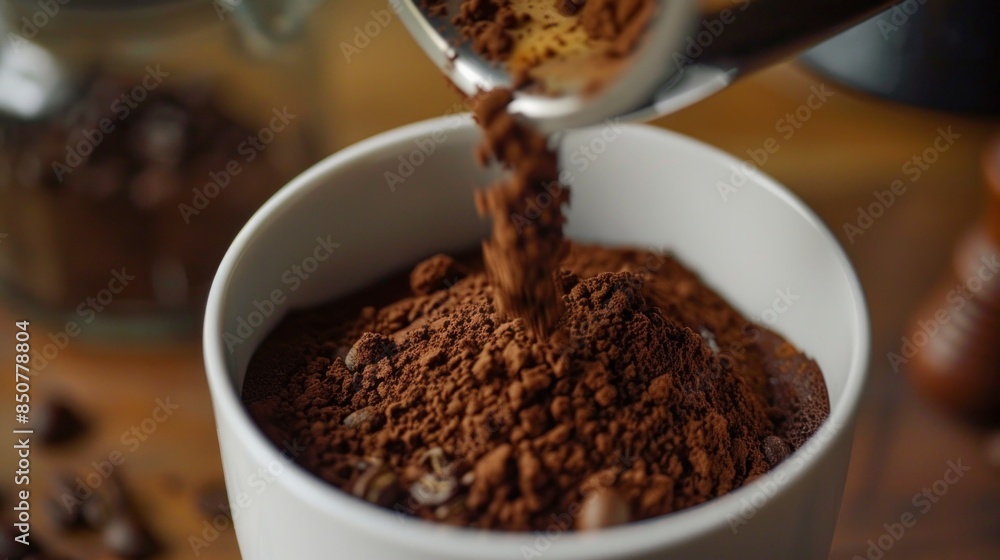 serving a cup of coffee with ground coffee serving a cup of coffee with ground coffee