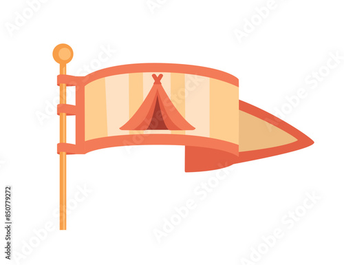 Orange flag with tent icon waving in wind camping reach vector illustration isolated on white background