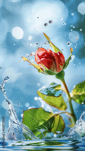 Vibrant Rose Amidst a Waterfall of Drops photo