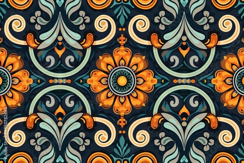 Ornate Floral Pattern with a Navy Blue Background