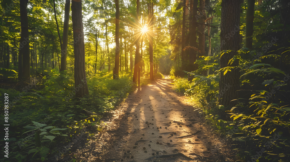 Fototapeta premium peace found in a quiet walk in nature, where wellness encompasses both physical and mental well-being