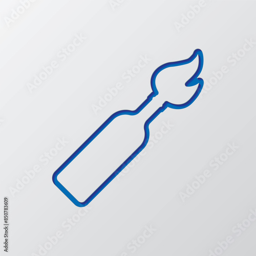 Molotov cocktail simple icon. Flat design. Paper cut design. Cutted blue symbol with shadow. Gray background