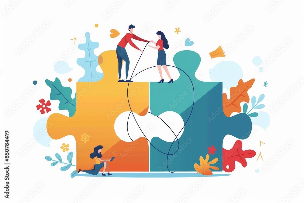 The connection of a jigsaw puzzle, a partnership to help solve a problem or challenge, a brainstorming and cooperation process to match the pieces, and businessmen connecting jigsaw puzzles. The connection of a jigsaw puzzle, a partnership to help solve a problem or challenge, a brainstorming and cooperation process to match the pieces, and businessmen connecting jigsaw puzzles.
