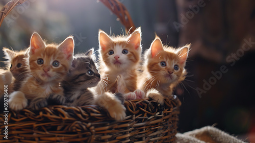 kitten in basket, wallpaper, collection of cute kittens © DrPhatPhaw