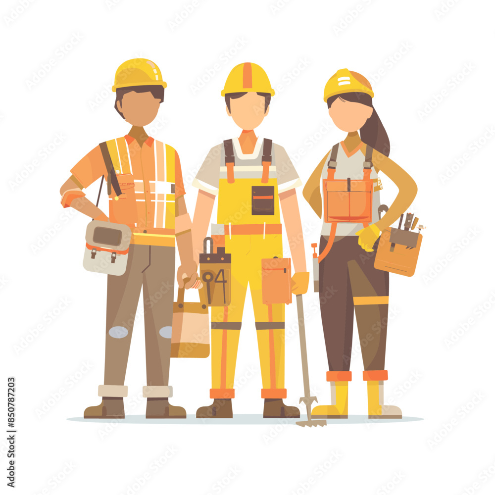 The cartoon construction team of three people The cartoon construction team of three people