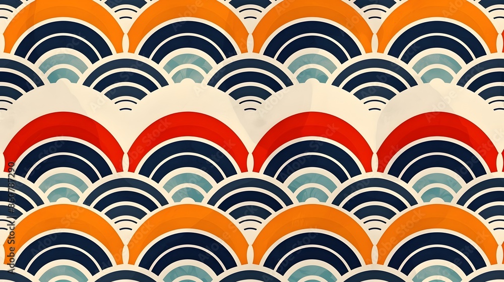 Vibrant Abstract Geometric Retro Fan-Shaped Repeating Pattern Background Vibrant Abstract Geometric Retro Fan-Shaped Repeating Pattern Background